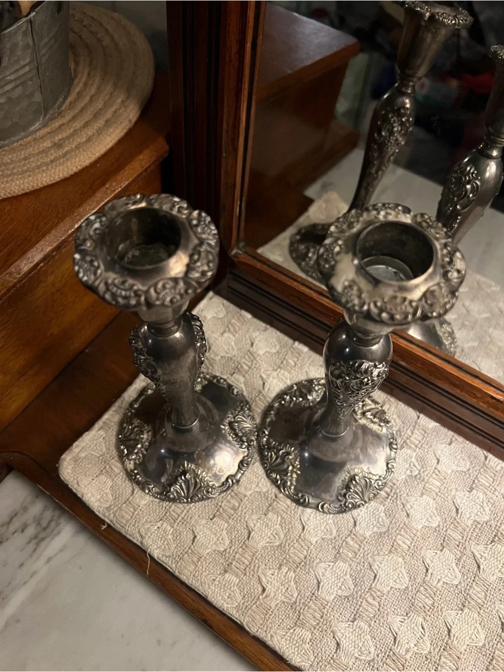 GODINGER Classic Vintage Silver Plated Baroque Candlestick Holders Set of 2 GUC